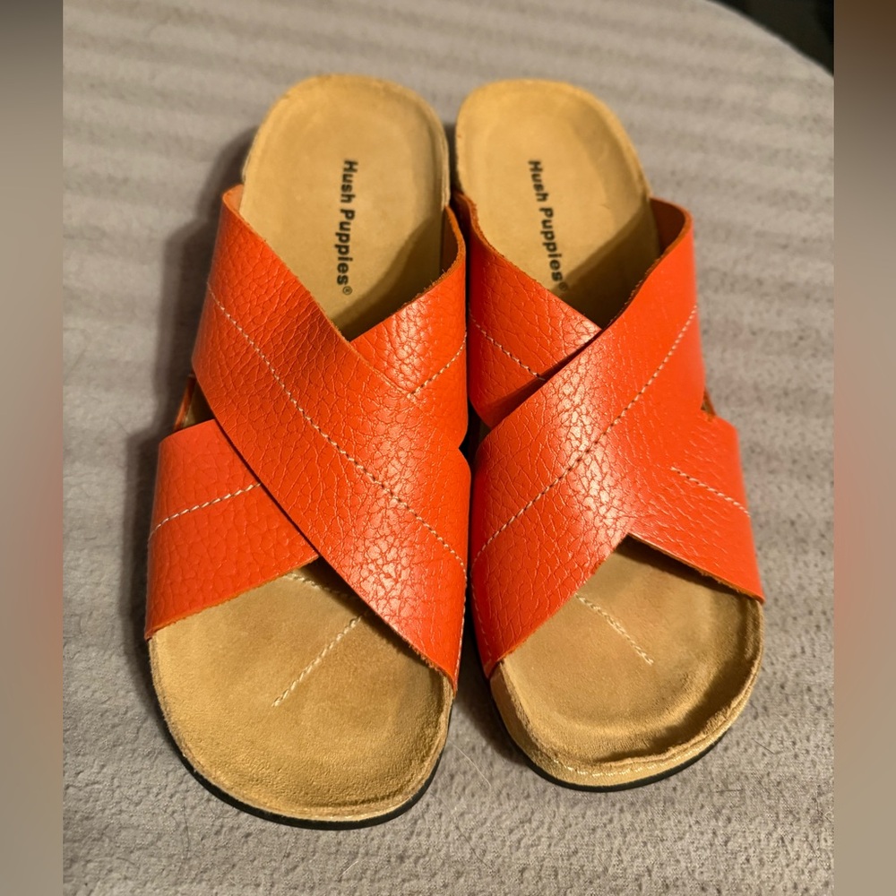 Hush Puppies Vibrant Peach-color Cross Strap Slides
